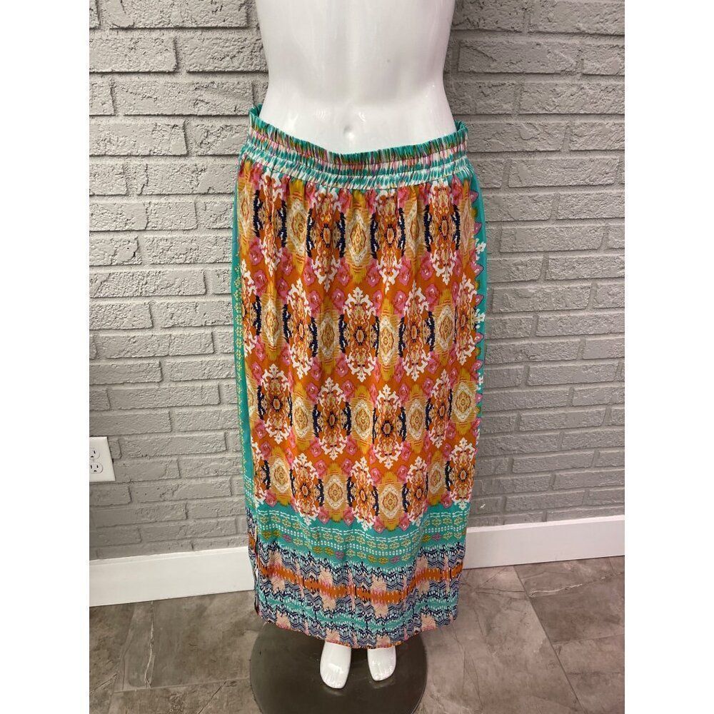 Anthropologie Tolani Women Multi Color Aztec Paint Silk Maxi Skirt Size M